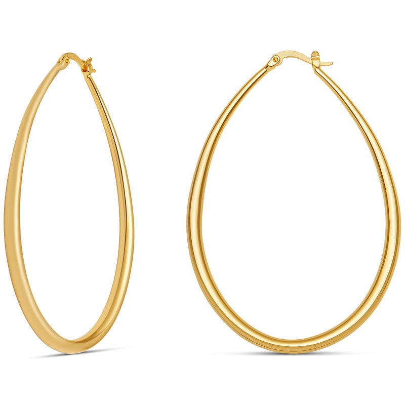 MILLA Oval Hoop Earrings - 14K Gold Plated, Rose Gold Plated and Sterling Silver Plated Hoop Earrings for Women - Hypoallergenic & Lightweight (14K Gold Plated / 65 mm / 2.6 inches) - Image 1